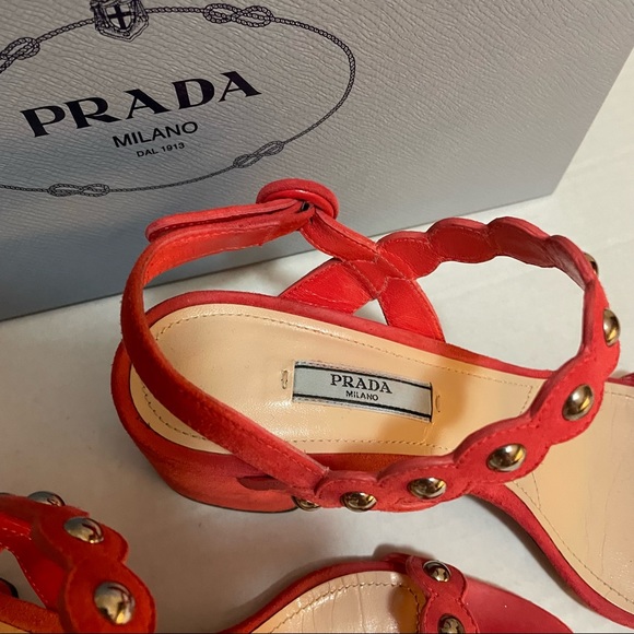 Prada Calzature Donna Suede Sandal, with studded straps , size38-8 - Picture 8 of 10